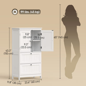 Armoire de rangement pour salle de bain avec 2 tiroirs et tablette ajustable, blanc