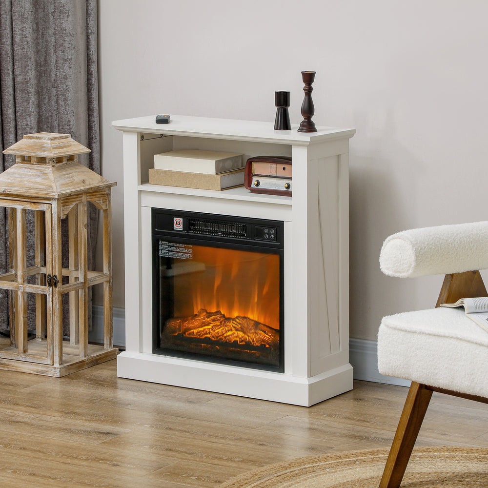 27-inch Freestanding Electric Fireplace with White Mantel, 1400W