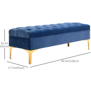 Banc de chevet rembourré avec capitonnage à boutons, bleu