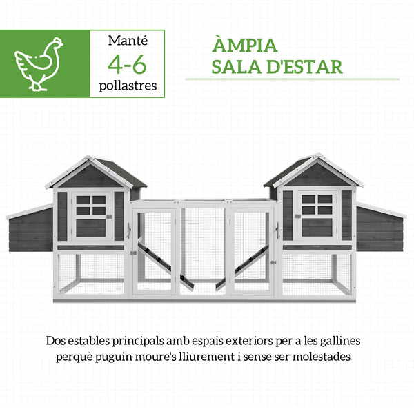 Poulailler extra large 123" en bois avec rampes d'accès et pondoirs, gris