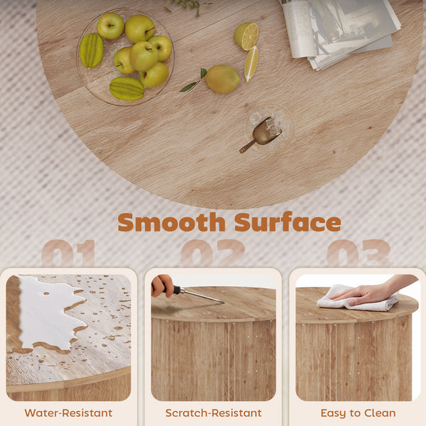 Table basse ronde relevable avec rangement caché effet bois naturel