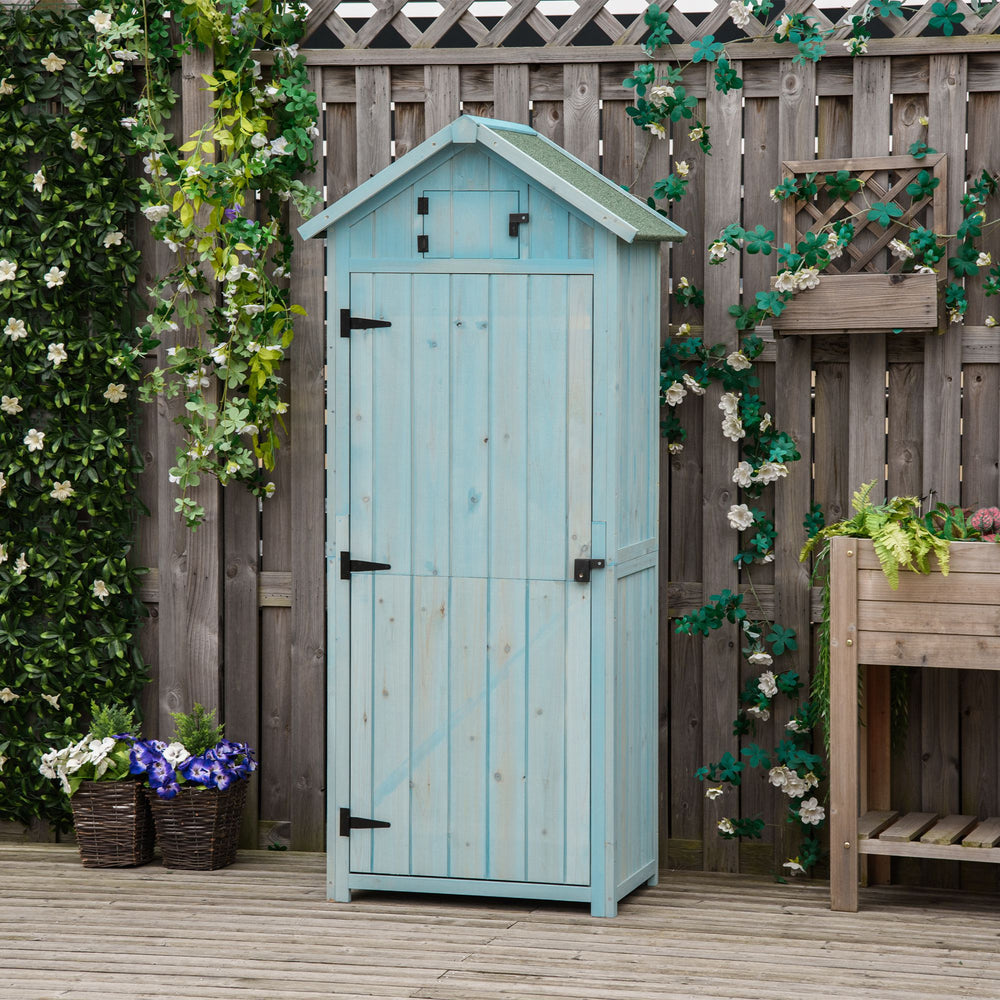 Abri de jardin extérieur pour outils et accessoires, avec 3 étagères, bleu