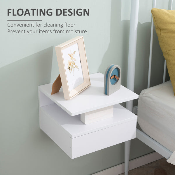 Lot de 2 tables de chevet flottantes avec tiroir et étagère, blanc
