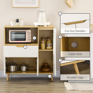 Meuble micro-ondes moderne avec tiroir, rangements et passe-câbles pour cuisine et salle à manger, blanc.
