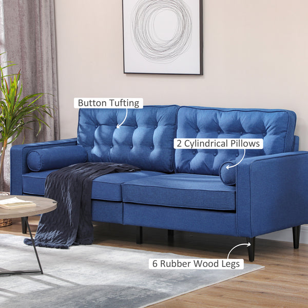 Canapé Mid-Century avec coussin de dossier capitonné, bleu foncé