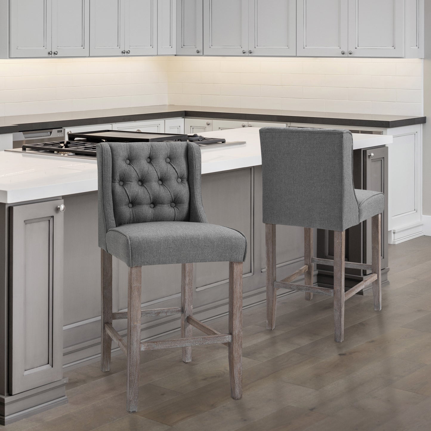 Lot de 2 tabourets de bar capitonnés, gris