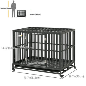Cage de transport pour chien 44" en acier robuste avec roulettes