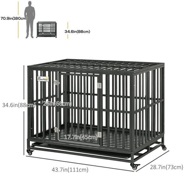 Cage de transport pour chien 44" en acier robuste avec roulettes