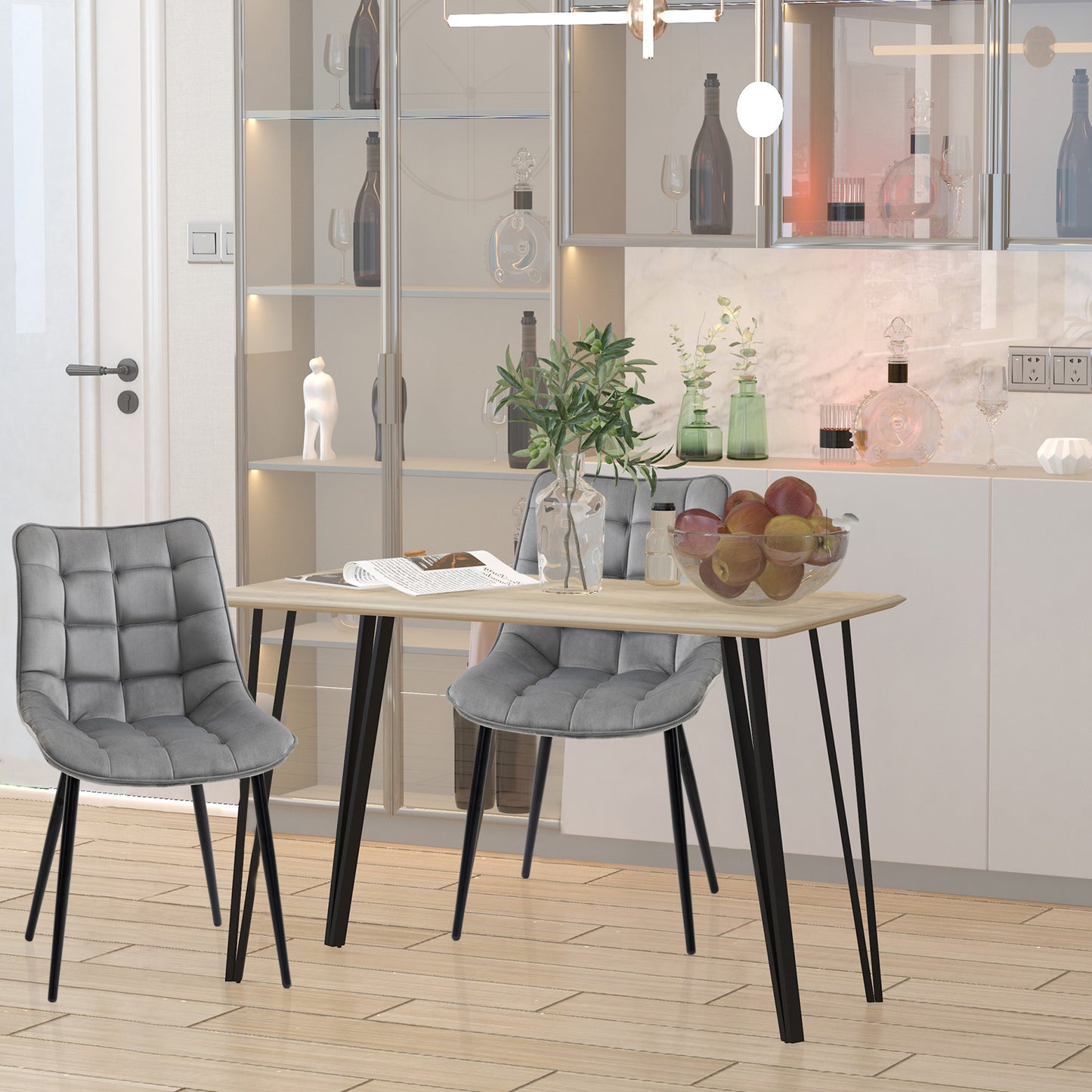 Lot de 2 chaises de salle à manger rembourrées, gris