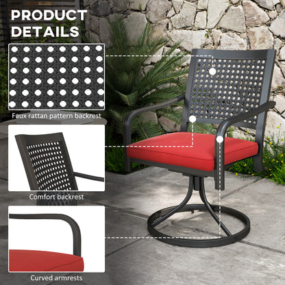 Ensemble de chaises pivotantes avec coussin avec accoudoirs incurvés, rouge