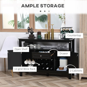 Sideboard Buffet Cabinet, 46" Kitchen Storage Cabinet with Wine Rack and Drawer, Coffee Bar Station, Black