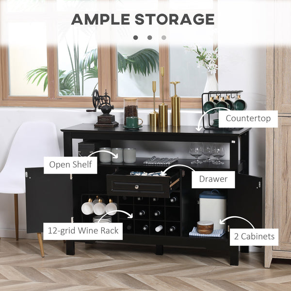 Sideboard Buffet Cabinet, 46" Kitchen Storage Cabinet with Wine Rack and Drawer, Coffee Bar Station, Black