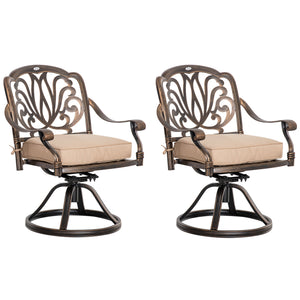 Ensemble de 2 chaises pivotantes avec coussins, structure en aluminium, couleur bronze.