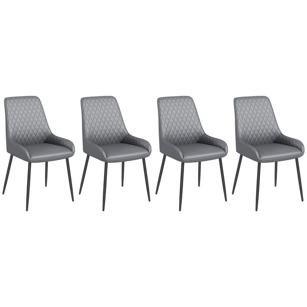 Set of 4 modern chairs with diamond-patterned upholstery and steel legs, grey