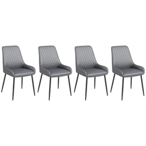 Set of 4 modern chairs with diamond-patterned upholstery and steel legs, grey