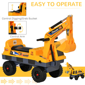 2-in-1 designer construction excavator, removable digging bucket and grabbing bucket, music, light, yellow