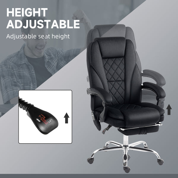 Massage office chair with adjustable height and footrest, black