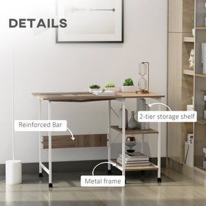 Folding computer desk with storage shelves