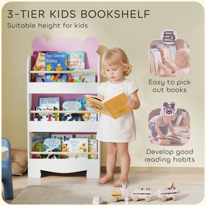 3-Tier Children's Bookcase, Bear Design, with Anti-Tip Device, Pink