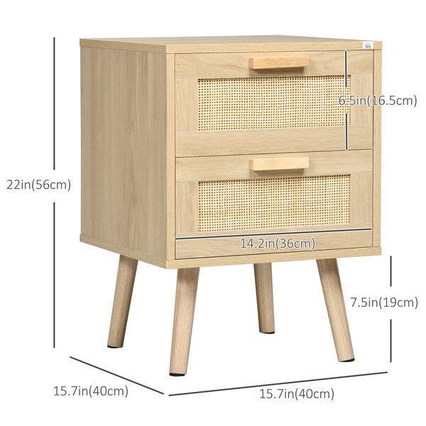 Lot de 2 tables de chevet style bohème avec 2 tiroirs