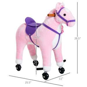 Rocking horse for toddlers 3 years old, with sound and wheel, pink