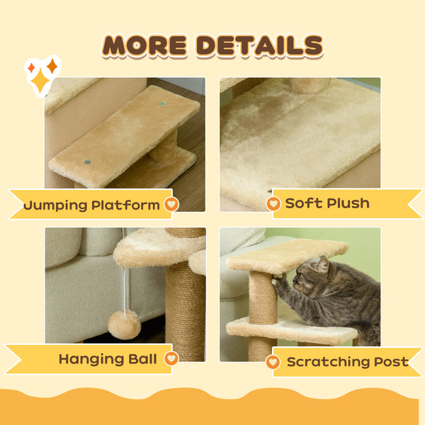Escalier pour chat avec griffoirs et jouet balle, beige