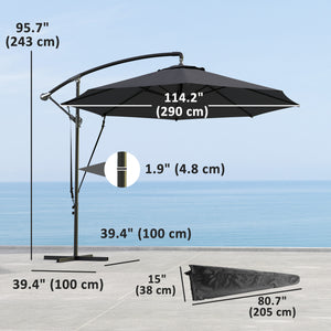 Parasol déporté de 9,5 pieds avec sangle de protection contre le vent, gris