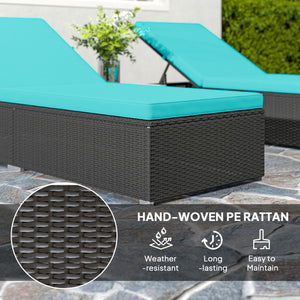 Set of 2 sun loungers and 1 table in synthetic rattan
