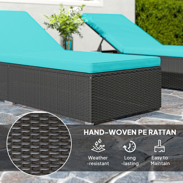 Set of 2 sun loungers and 1 table in synthetic rattan