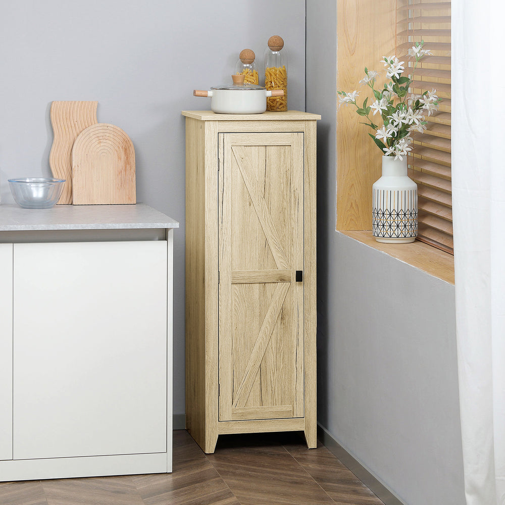 Meuble de rangement avec porte de grange et étagères réglables, couleur naturelle