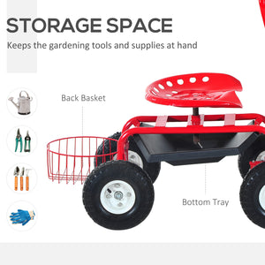 Chariot à roulettes avec siège pivotant et réglable, rouge et noir