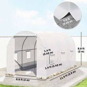 Serre tunnel portable avec porte et fenêtre d'aération, blanche