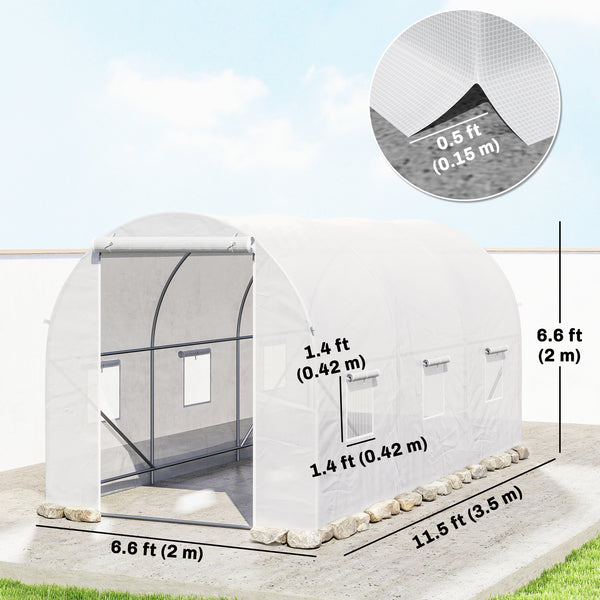 Serre tunnel portable avec porte et fenêtre d'aération, blanche