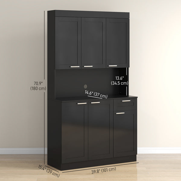 Buffet de 71" avec étagères réglables, noir brillant