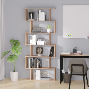 Bibliothèque géométrique en bois à 6 niveaux en forme de S, érable