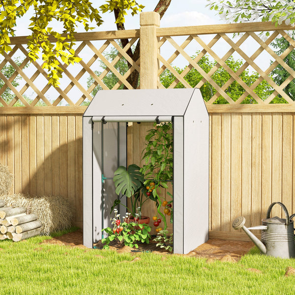 Portable tomato greenhouse with roll-up door, white