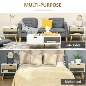 Lot de 2 tables de chevet avec tiroir et étagère, blanc