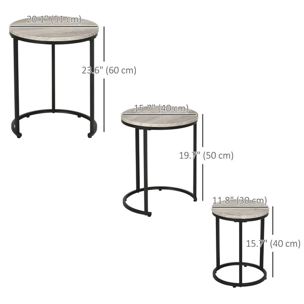 Lot de 3 tables gigognes empilables avec structure en acier, gris