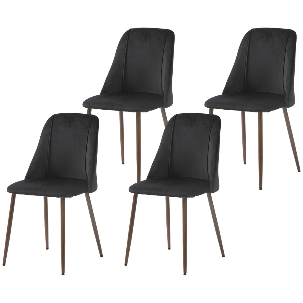 Set of 4 velvet upholstered dining chairs, black