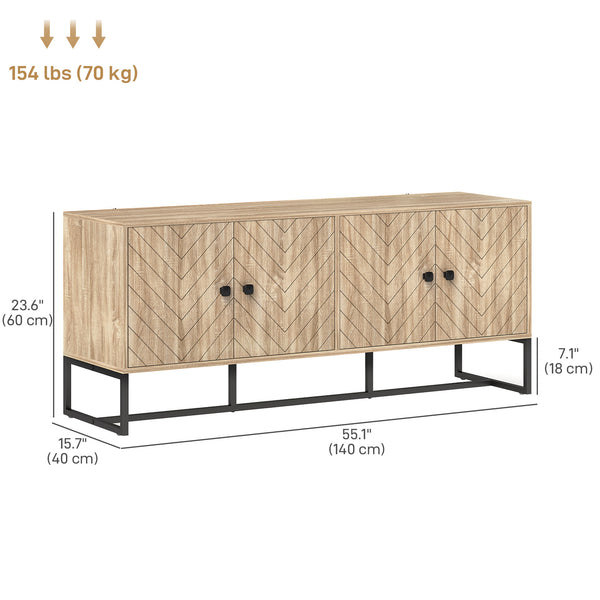 Buffet avec 2 étagères réglables et base en acier, meuble TV, meuble bar pour salon, chêne