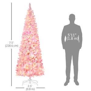 Sapin de Noël artificiel pré-éclairé de 7,5 pieds en forme de crayon rose et blanc