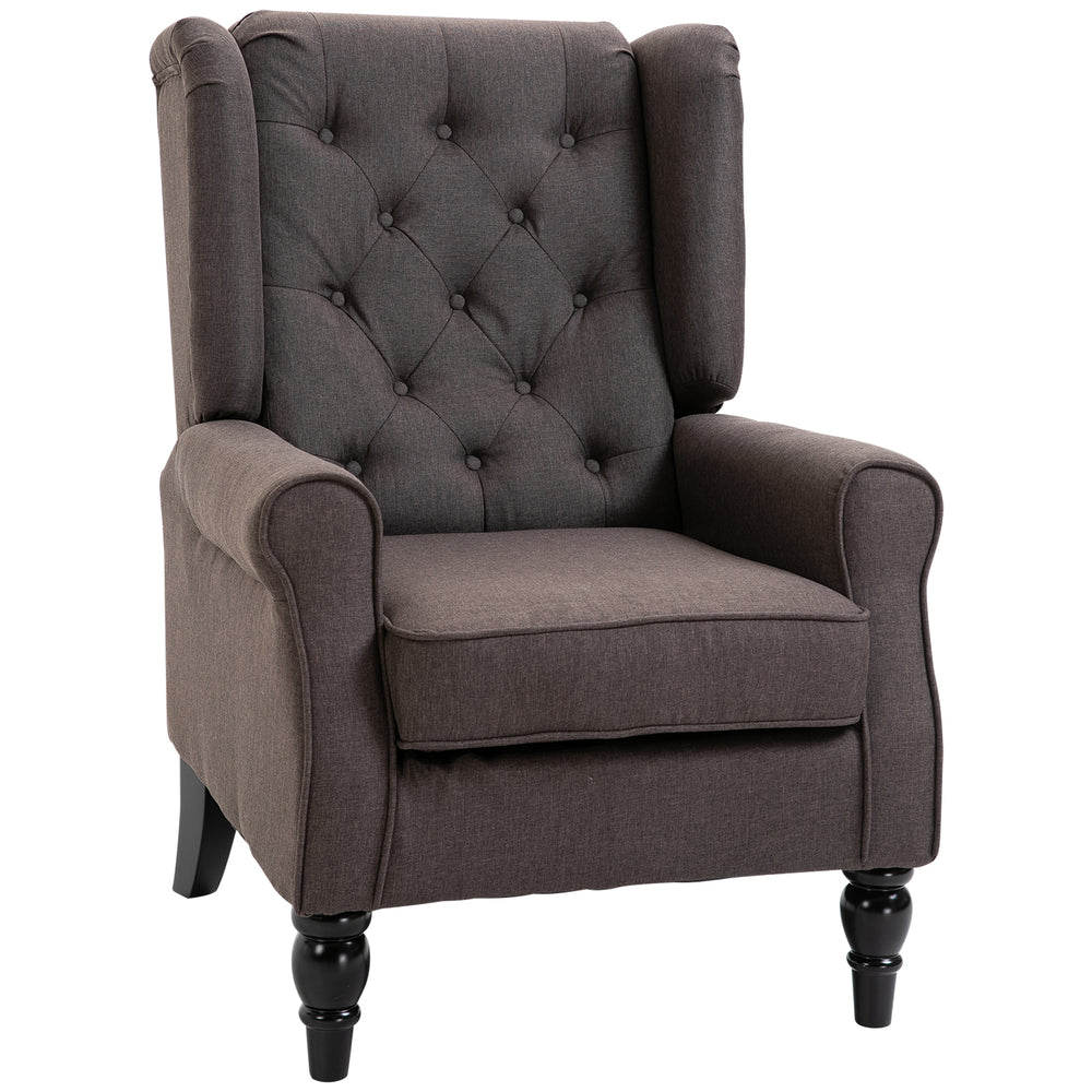 Fauteuil d'appoint capitonné à boutons avec pieds en bois, marron