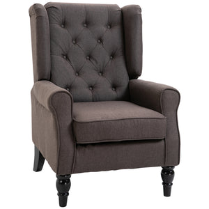 Fauteuil d'appoint capitonné à boutons avec pieds en bois, marron