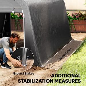 Portable garden shed with roll-up zip door, dark grey