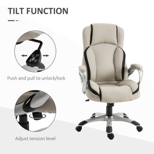 Ergonomic PU leather office chair, beige and black