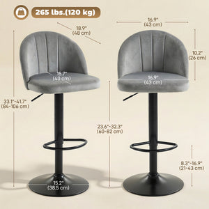 Ensemble de 2 tabourets de bar pivotants avec repose-pieds, gris