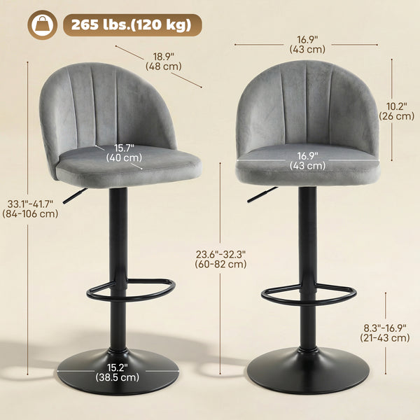 Ensemble de 2 tabourets de bar pivotants avec repose-pieds, gris