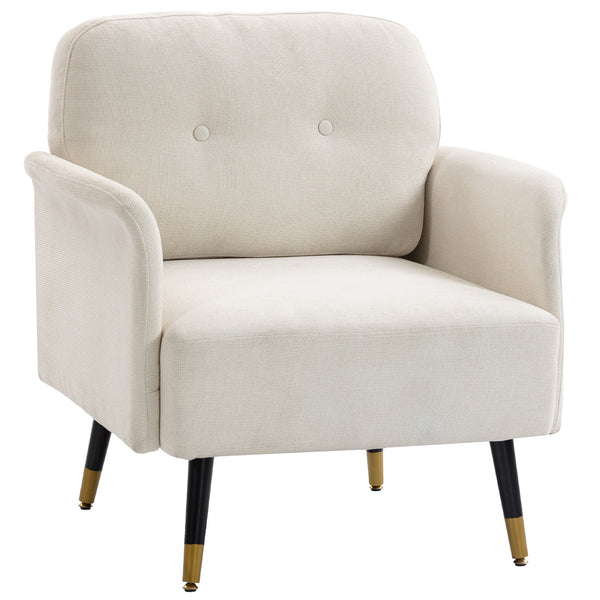 Modern Upholstered Accent Chair with Metal Legs, Cream White