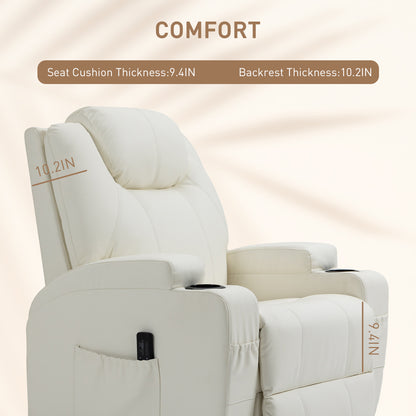 Fauteuil massant inclinable à bascule pivotantavec, 8 points de vibration, cuir synthétique, blanc crème