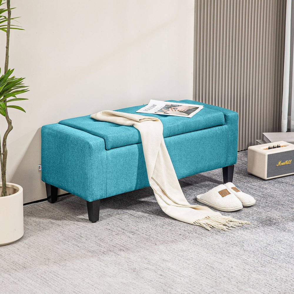 Banc ottoman de rangement rembourré en lin avec motif capitonné, vert